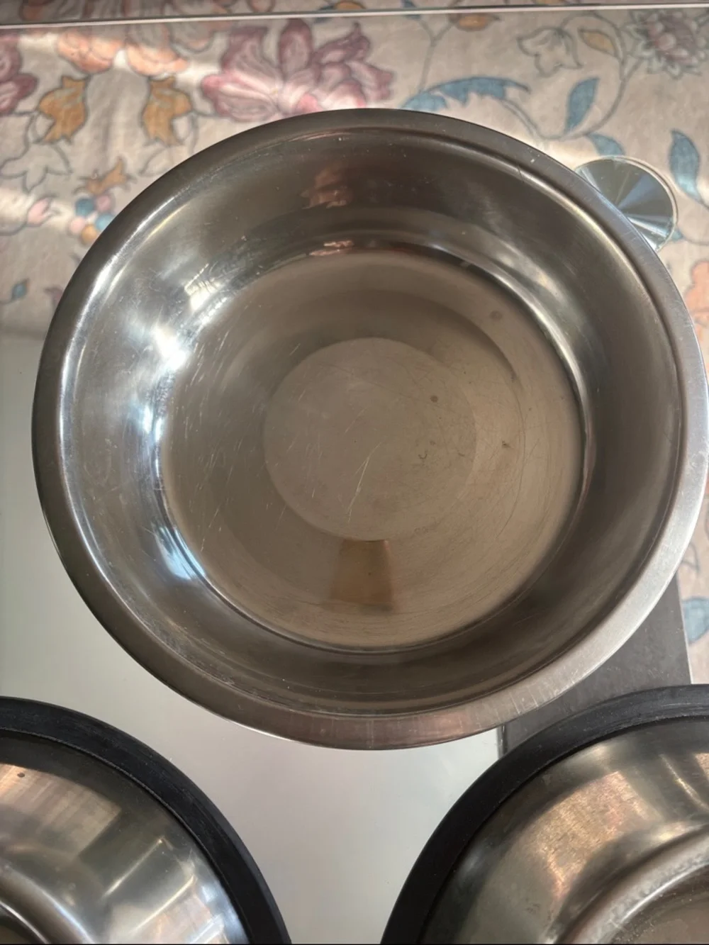 Stainless Steel Non-Slip Dog Feeding Bowls - Set of 3 (Silver with Black Base)